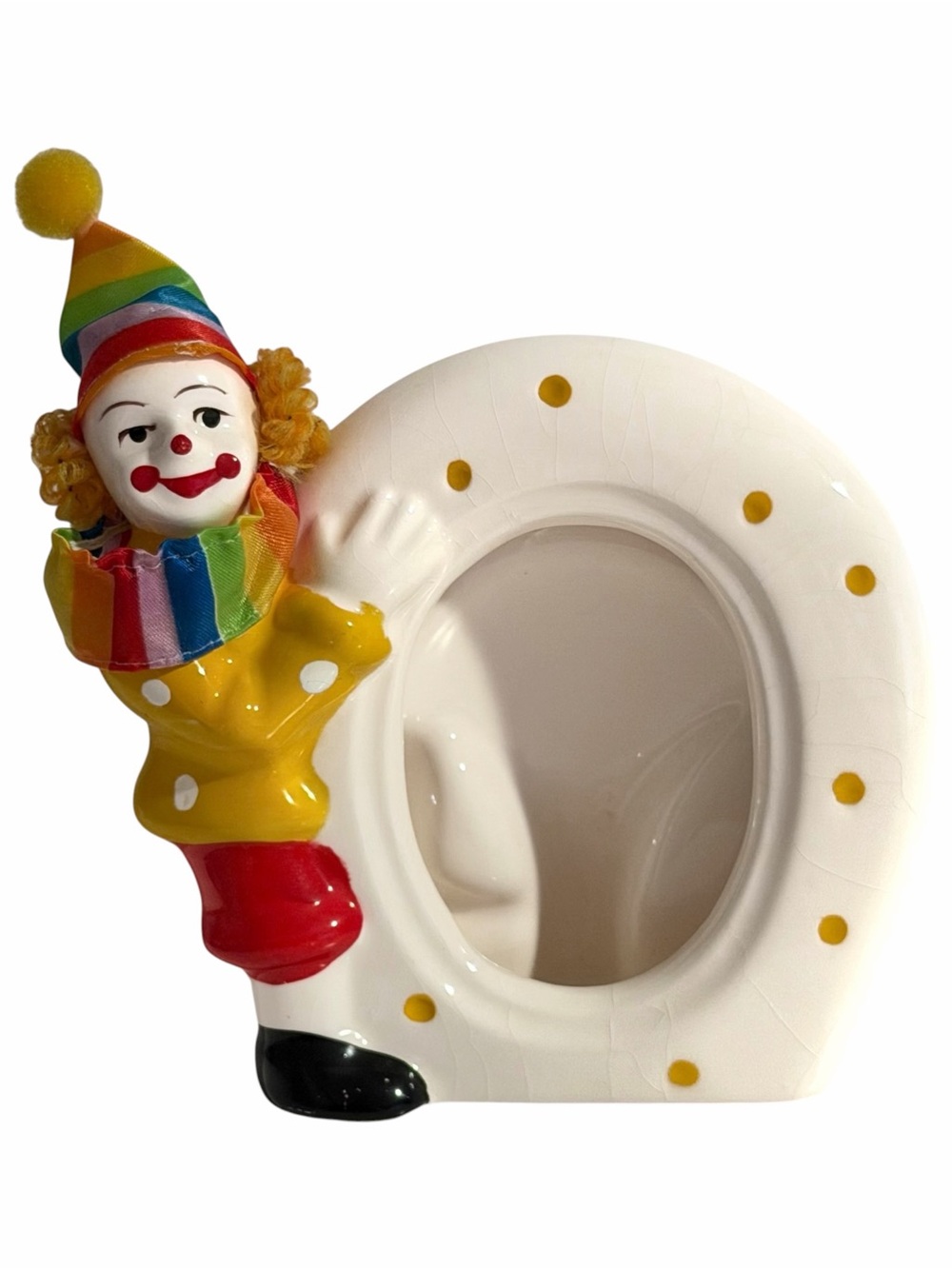 Vintage Clown Ceramic Picture Frame Decor Sophia Ann Figure Attached Crazing